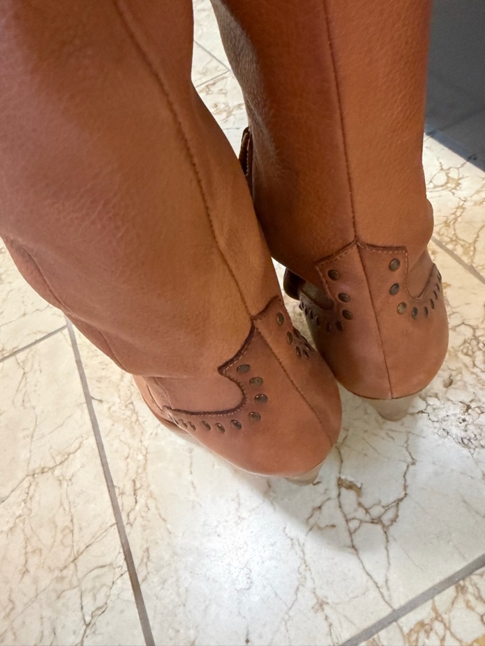 Concert/Festival Fringed -Knee High-Boots in Cognac Super Soft - Picture 6 of 7